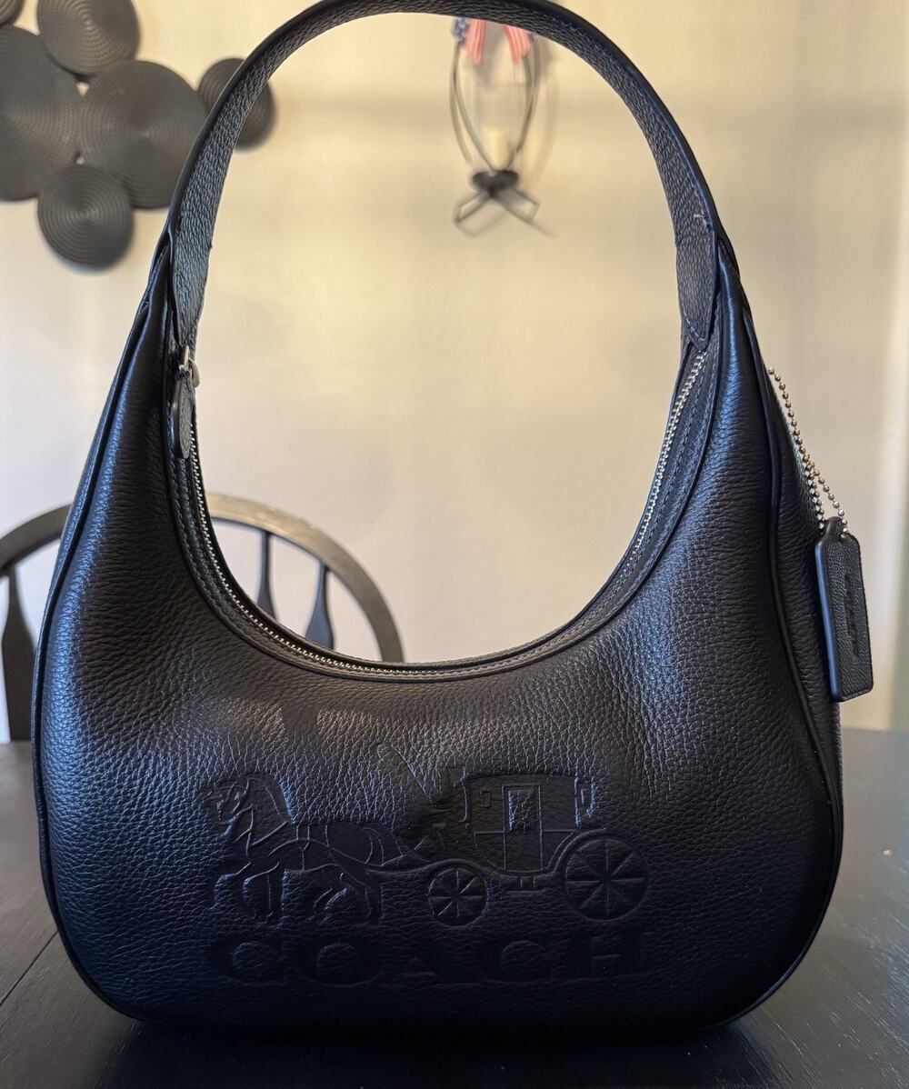 Coach Outlet Black Carmen Shoulder Bag With Embossed Horse And Carriage Logo